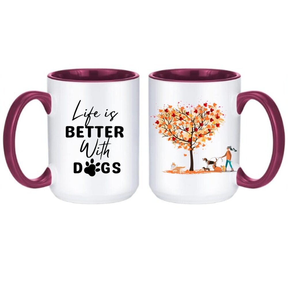 Fall 15oz Dog Lover Mug - Life is Better with Dogs - Perfect Gift for Dog Moms